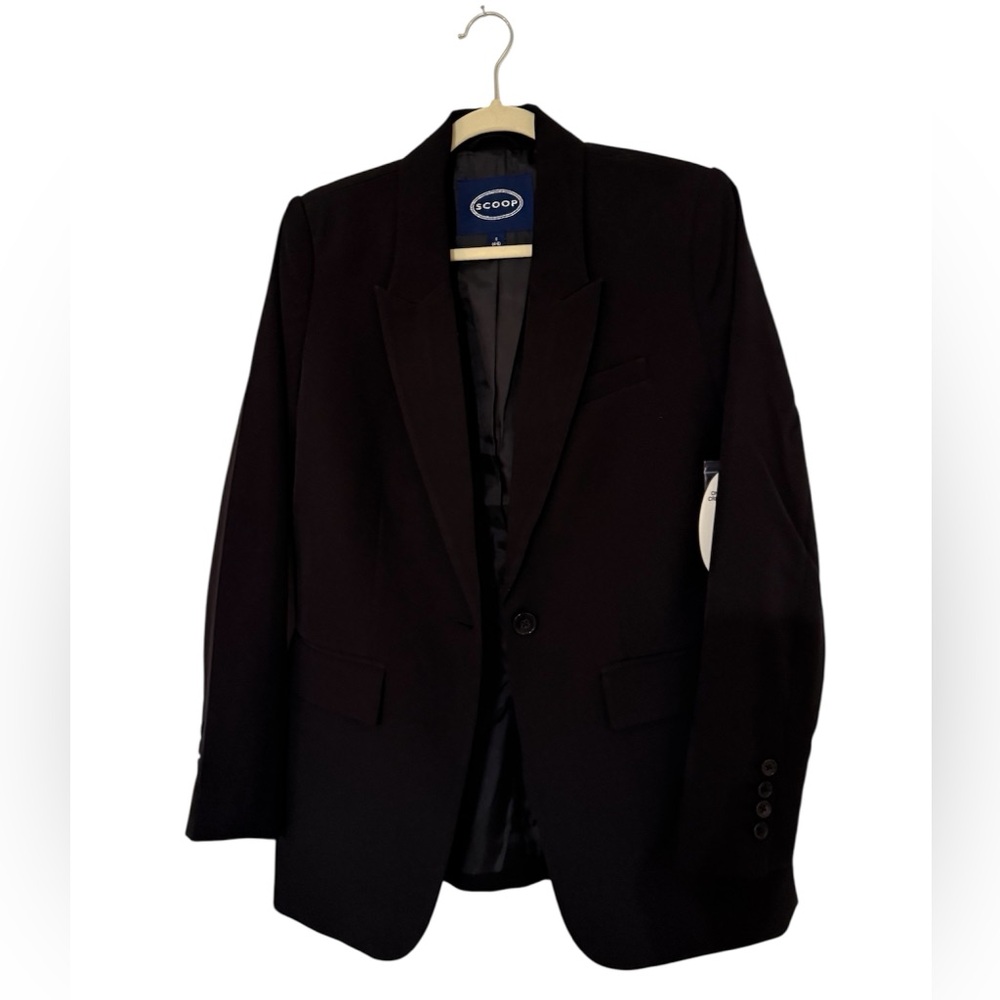 NWT Scoop Black One Button Crepe Blazer in Size S 4-6